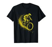 Dynamic Mountain Biker in Yellow Abstract Motion T-Shirt