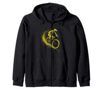 Dynamic Mountain Biker in Yellow Abstract Motion Zip Hoodie
