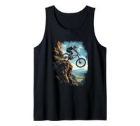 Dynamic Mountain Biker on Rocky Cliff Tank Top