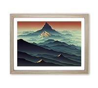 Dynamic Mountain Sunset Framed Print | A3 Oak Framed Wall Art | Ready to Hang | Modern Landscape Picture | Living Room Bedroom Lounge Office