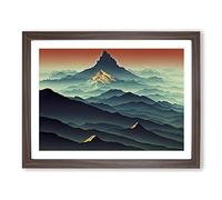 Dynamic Mountain Sunset Framed Print | A3 Walnut Framed Wall Art | Ready to Hang | Modern Landscape Picture | Living Room Bedroom Lounge Office