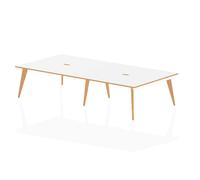 Oslo 1400mm Back to Back 4 Person Desk White Top Natural Wood Edge White Frame O