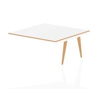 Oslo 1600mm Square Boardroom Table EXT Kit White Top Natural Wood Edge White Fra