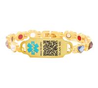 Dynamic QR Code Medical Alert Bracelet for Women, 18K Golden Plated Stainless Steel Medical ID Bracelet with HeartShaped Colorful Zircon Stones, Scan to Update Medical Information, Adjuster Included