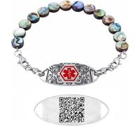 Dynamic QR Code Medical Alert Bracelet for Women | Round Abalone Shell Beads & Stainless Steel ID | Scan to Edit Emergency Info, Allergy & Diabetes ID Jewelry, Double Lobster Clasp, Adjustable, One
