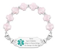 Dynamic QR Code Medical Alert Bracelet Scan to Update Medical Info No Medical Info Needed at Checkout Natural Rose Quartz Gr ross Emergency ID Bracelet Stainless Steel Double Lobster Clasp, One