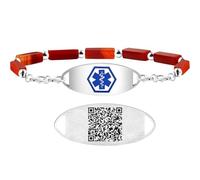 Dynamic QR Code Medical Alert Bracelet with Natural Stone Beads, Pink Stone Red Agate Black Agate White Turquoise, Stainless Steel Medical ID Bracelet, Double Lobster Clasp, No Engraving Required, One