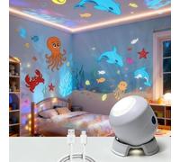 Dynamic Rotating LED Projector Light, Colorful Rotating Projection Light, Rechargeable Ocean Snowflake Night Light Projector, Adjustable Brightness Atmosphere Lamp for Kids Bedroom (Ocean)