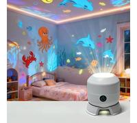 Dynamic Rotating LED Projector Light, USB Rechargeable LED Light Projector, Snowflake/Christmas/Ocean 3 Scene Options, Adjustable Brightness, Unique Base Design(Ocean)