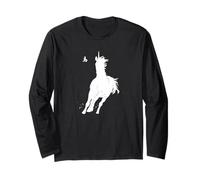 Dynamic Running Horse Silhouette with Asian Character Art Long Sleeve T-Shirt