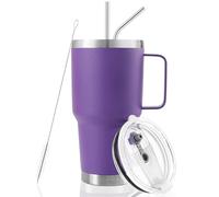 DYNAMIC SE 30 oz Tumbler With Handle, Double Wall Stainless Steel Vacuum Insulated Travel Mug with Splash-Proof Lid Metal Straw and Brush (Purple)