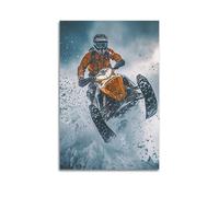 Dynamic Snowmobile Rider in Action Wall Art, Extreme Winter Sports Decor Canvas Print for Living Room And Game Room Artistic Wall Mural Modern Hanging Decor Poster20x30inch(50x75cm)