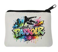 Dynamic Urban Parkour Artwork Neoprene Coin Purse Pouch 10x11cm White