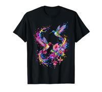 Dynamic Watercolor Hummingbirds and Tropical Floral Splatter T-Shirt