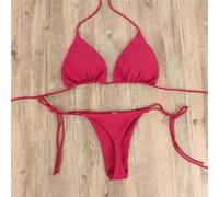 Dynamic Women Thong Bikini Set with Side Tie, Ideal for Hot Summer Days at the Beach (M Wine red)