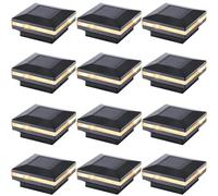 Dynaming 12 Pack Solar Post Lights, Outdoor Solar Powered Decorative Post Cap Light, Black Shell & Warm White LED Lighting for Fence Deck Patio, Only Fit 3.5"x3.5" Wooden Posts