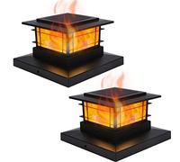 Dynaming 2 Pack Solar Flame Post Lights Outdoor, Solar Powered Fence Post Cap Lights, High Brightness Flickering Flame SMD LED Lighting Decor for Garden Deck Patio, 4x4, 5x5 or 6x6 Vinyl/Wooden Posts