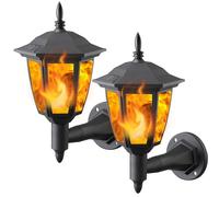 Dynaming 2 Pack Solar Flame Wall Lanterns, Outdoor Solar Powered Sconce Lights, Flickering Flame LED Lights Auto On/Off, Waterproof for Garage, Stair, Patio, Porch, Yard