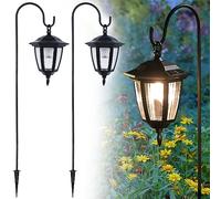 Dynaming 2 Pack Solar Hanging Lights Outdoor, Solar Powered Garden Decorative Lanterns with 2 x 38 Inch Shepherd Hooks, Waterproof Landscape Lighting for Lawn Patio Yard Pathway Driveway, Warm White