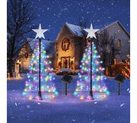 Dynaming 2 Pack Solar Spiral Christmas Trees with Lights, Outdoor Light Up Christmas Pathway Markers with Colorful Lights, Waterproof & Auto On/Off Xmas Decoration for Patio Yard Walkway Driveway