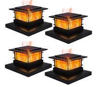 Dynaming 4 Pack Solar Flame Post Lights Outdoor, Solar Powered Fence Post Cap Lights, High Brightness Flickering Flame SMD LED Lighting Decor for Garden Deck Patio, 4x4, 5x5 or 6x6 Vinyl/Wooden Posts