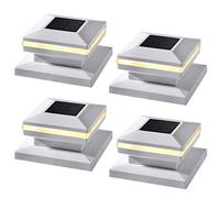 Dynaming 4 Pack Solar Post Cap Lights, Outdoor Decorative Post Solar Lights White Shell Caps Fit 4x4 5x5 6x6 Vinyl/Wooden Posts, Brightness Warm White LED Lighting for Garden Fence Deck Patio