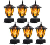 Dynaming 6 Pack Black Solar Flame Post Lights Outdoor, Modern Fence Post Cap Lights, Flickering Flame LED Lantern Decorative Waterproof for Garden Deck Patio, Fit 4x4, 5x5 or 6x6 Wooden Posts