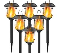 Dynaming 6 Pack Solar Flame Torch Lights Outdoor, Halloween Dual Use Flickering Flame Garden Light, Christmas Hanging Lanterns, Auto On/Off & Waterproof Lighting for Lawn Patio Yard Walkway Driveway