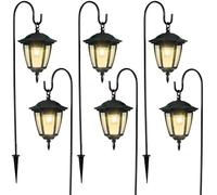 Dynaming 6 Pack Solar Hanging Lights Outdoor, Solar Powered Garden Decorative Lanterns with 6 x 38 Inch Shepherd Hooks, Waterproof Landscape Lighting for Lawn Patio Yard Pathway Driveway, Warm White