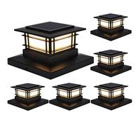 Dynaming 6 Pack Solar Post Cap Lights Outdoor, Fence Post Solar Lights Fit for 4x4 5x5 6x6 Vinyl/Wooden Posts, High Brightness Warm White SMD LED Lighting Decor for Garden Deck Patio
