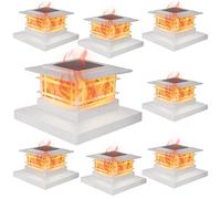Dynaming 8 Pack Solar Flame Post Lights Outdoor, Solar Powered Fence Post White Shell Cap Light, High Brightness Flickering Flame LED Lighting for Garden Deck Patio, Fit 4x4 5x5 6x6 Vinyl/Wooden Posts