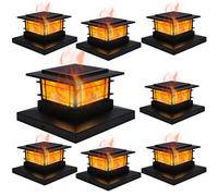 Dynaming 8 Pack Solar Post Cap Lights Outdoor with Flickering Flame Light, Fence Post Solar Lights Fit for 4x4 5x5 6x6 Vinyl/Wooden Posts, High Brightness SMD LED Lighting Decor for Garden Deck Patio