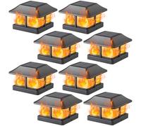 Dynaming Solar Flame Post Cap Lights Outdoor, Solar Powered Fence Post Light, Flickering Flame LED Lantern Lamps Waterproof for Garden Deck Patio, Fit 4x4 Wooden/Vinyl Posts, 8 Pack