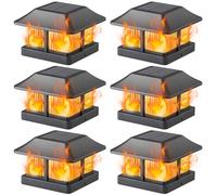 Dynaming Solar Flame Post Cap Lights Outdoor, Solar Powered Fence Post Light, Flickering Flame LED Lantern Lamps Waterproof for Garden Deck Patio, Fit 4x4, 5x5 or 6x6 Vinyl/Wooden Posts, 6 Pack