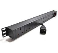 DYNAMODE 8 Way Vertical Rack Mount PDU - UK 13A Power Distribution Unit with IEC C20 Input, Switched 1.8m Cable - Server & Data Cabinet Power Strip