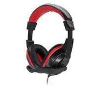 Dynamode Headset with Microphone - Wired Headphones for Computer, Laptop, Gaming, Office,Work - 2.3m Length Cable Red/Black Adjustable Sound Cancelling Headphones for Skype, Chat, Calls, Streaming
