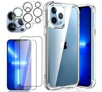 DYNASCO 5 in 1 2-Pack Screen Protector for iPhone 13 Pro 6.1-Inch, with 2 Camera Lens Protector + Clear Case, Anti-Scratch HD Tempered Glass Film, Shockproof Transparent Slim Phone Cover
