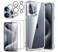 DYNASCO 5 in 1 2-Pack Screen Protector for iPhone 15 Pro Max 6.7-Inch, with 2 Camera Lens Protector + Clear Case, Anti-Scratch HD Tempered Glass Film, Shockproof Transparent Slim Phone Cover