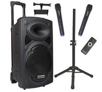 DYNASONIC - DYNAPRO (3rd Generation Tripod Pack) Professional Portable Bluetooth Speaker, Bluetooth Speaker, 2 Karaoke Microphones, Tablet and Tripod Support (Dynapro 15 Plus con tripode VHF)