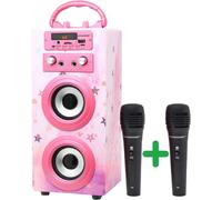 DYNASONIC Karaoke Machine with 2 Microphones, Portable Bluetooth Speaker with Lights, USB and SD Reader, Gift for Children (Model 15)