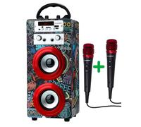 DYNASONIC Karaoke Machine with 2 Microphones, Portable Bluetooth Speaker with Lights, USB and SD Reader, Gift for Children Ages 5-13 (025-21)