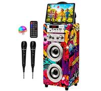 DYNASONIC Portable Karaoke Machine, Karaoke Speaker with 2 Microphones, Bluetooth Speaker, USB Light Included, USB and SD Reader, Original Gift (025-12 Light)