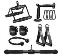 DYNASQUARE Cable Machine Attachments Set Combo, LAT Pulldown Attachments with Exercise Handles & Ankle Straps