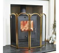 Dynasty Four Fold Polished Brass Fireguard Fire Screen - Classic Style Mesh Guard for Log Burners & Open Fires - Spark & Debris Protection