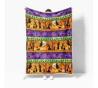 DYNH Halloween Witch Throw Blanket, Spooky Bats Spider Pumpkins Pattern Vintage Halloween Decorations Soft Cozy Flannel Throw Blankets for Living Room Bedroom Couch Sofa Family Friends,50X60