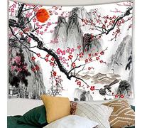 DYNH Japanese Tapestry Japan Tokyo Cherry Blossoms River Tapestry, Japan Blossom Cherry Sakura Tunnel Wall Tapestry for Bedroom Living Room, 60X40 inch