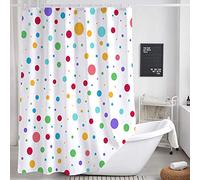 DYNH Kids Rainbow Shower Curtain for Bathroom, Colorful Geometric Cute Polka Dot Fabric Shower Curtains Set, White Modern Restroom Decor Accessories with Hooks 72X72Inches