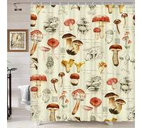 DYNH Mushroom Shower Curtain, Retro Mushrooms Natural Garden Plant Pattern Psychedelic Shower Curtain for Bathroom, Washable Durable Polyester Fabric, 69X70IN