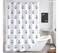 DYNH Nautical Anchor Extra Long Shower Curtain for Bathroom, Navy Blue White Beach Coastal Beachy Fabric Shower Curtains Set Decorative, Men Boys Kids Restroom Decor Accessories 72X84 Inch