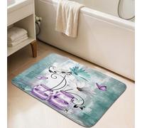 DYNH Purple Teal Floral Bathroom Rug Mat,Rustic Farmhouse Daisy Flowers Butterfly Abstract,Turquoise Blue Violet Flannel Non Slip Kitchen Rugs Shower Bathtub Sink Doormat,16X24in